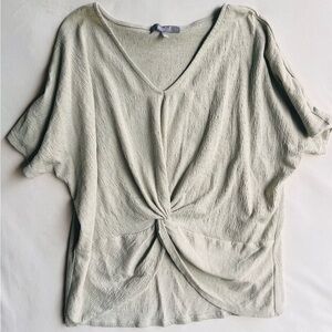 Marled Light Sage Twist-Front V-Neck Short Sleeve Top
